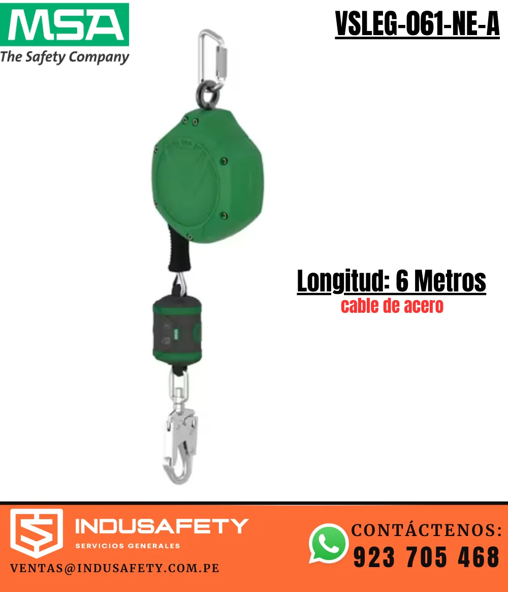 Bloque retractil MSA de 6 metros cable de acero V-SHOCK EDGE VSLEG-061-NE-A