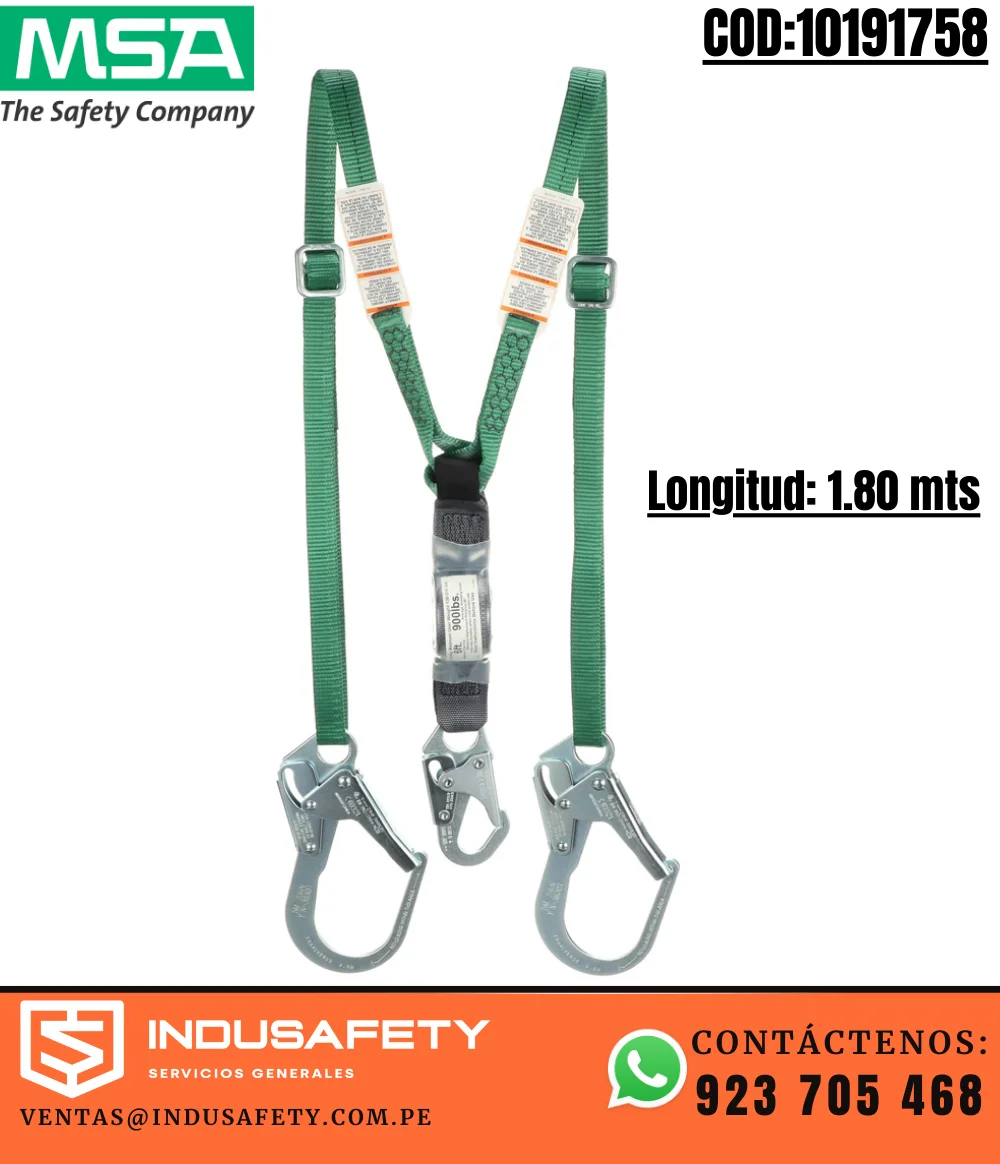 Línea de Vida Doble MSA 10191758 con absorbedor de 1.8 m y ganchos grandes
