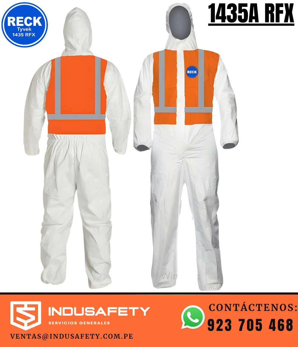 Overol Tyvek 1435A Reflectivo RECK color blanco con cintas reflectivas naranjas para protección industrial