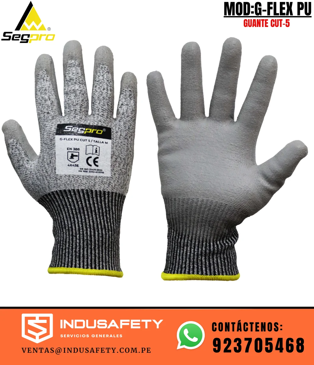 Guante anticorte CUT 5 Segpro G-Flex PU para protección industrial