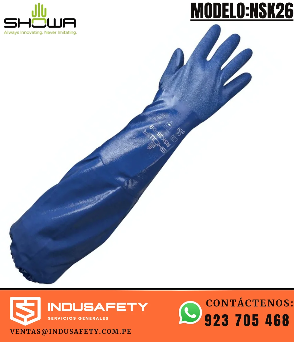 Guante de nitrilo químico SHOWA NSK26 de 65 cm resistente a químicos y aceites