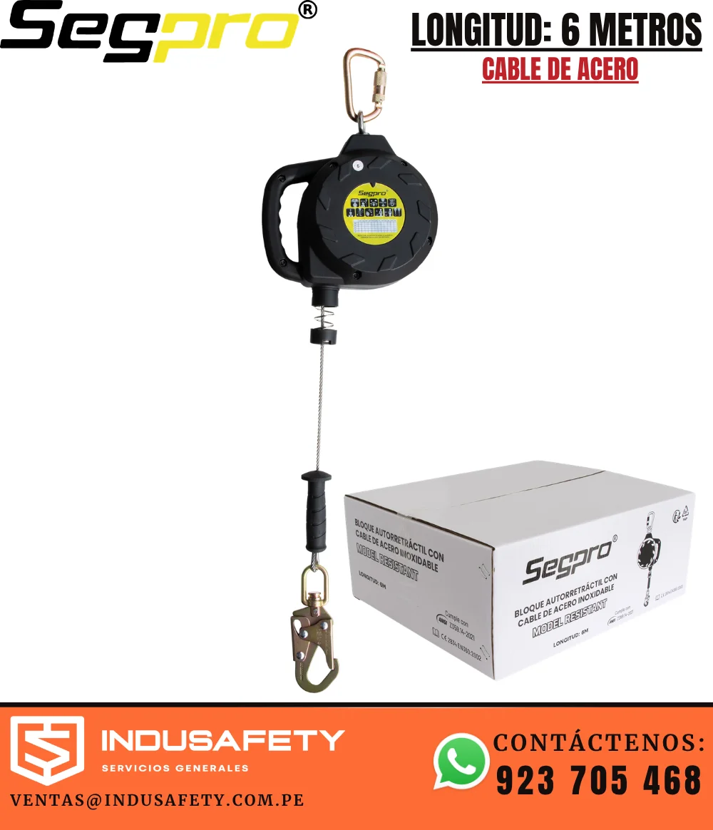 Bloque Retráctil de 6 Metros con Cable de Acero SEGPRO