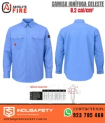 Camisa Ignífuga Celeste Absolute Fire vista frontal y posterior