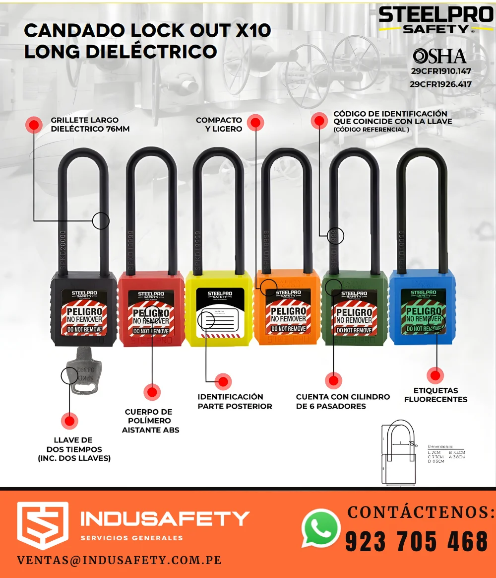Candado dieléctrico Lockout de grillete largo Steelpro