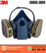 Cartucho 3M 6059 ABEK1 Multigás instalado en respirador reutilizable 3M