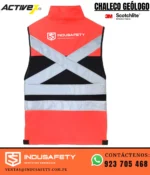 Chaleco Geólogo Activex Miner Rojo vista posterior con cinta reflectante 3M