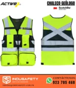 Chaleco Geólogo Minero Amarillo frontal y posterior con cinta 3M