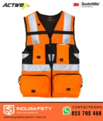 Chaleco Geólogo Minero con Cintas 3M Naranja de Alta Visibilidad