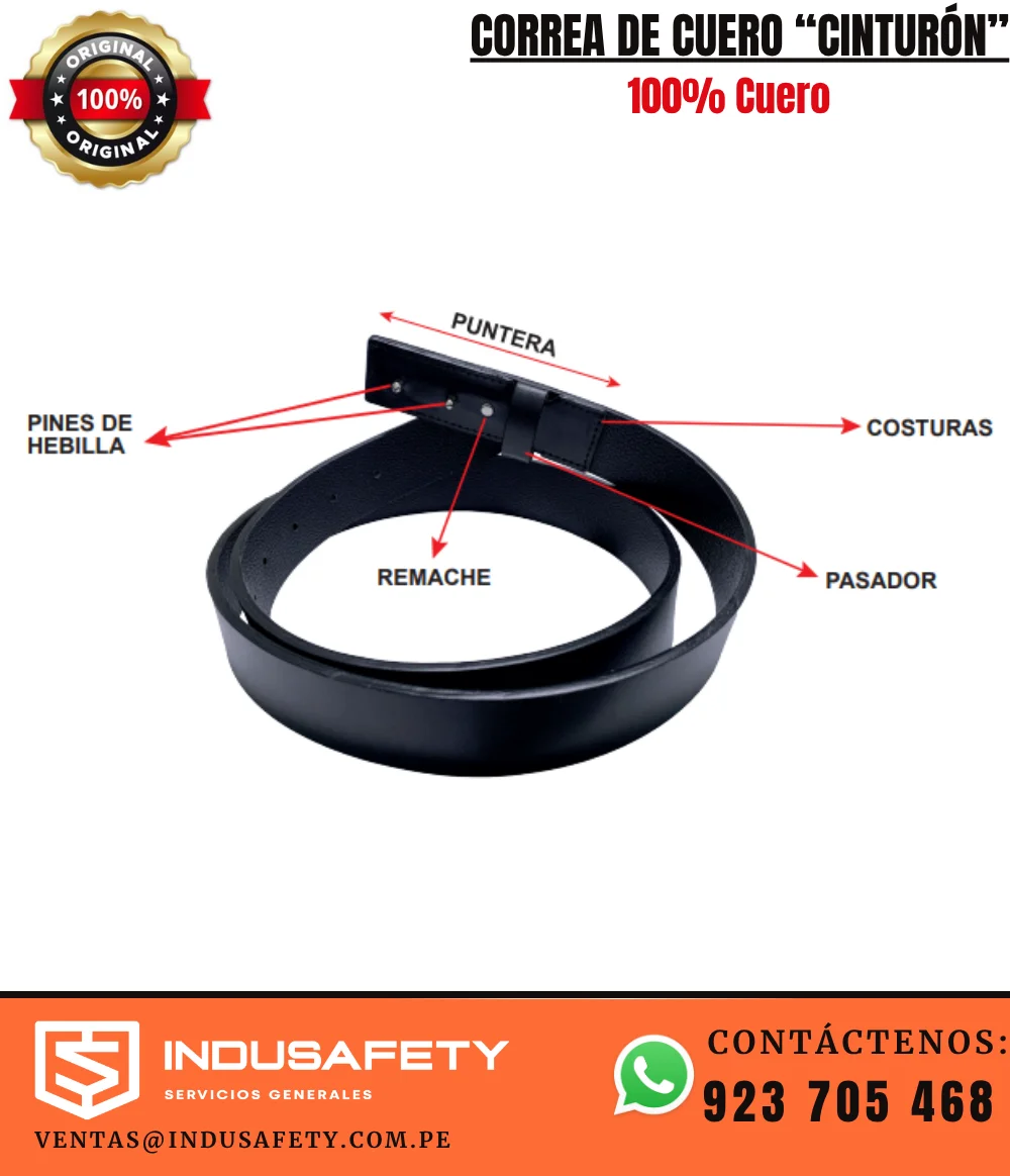 Correa de Cuero Doble Pin Negra para Uniforme Industrial