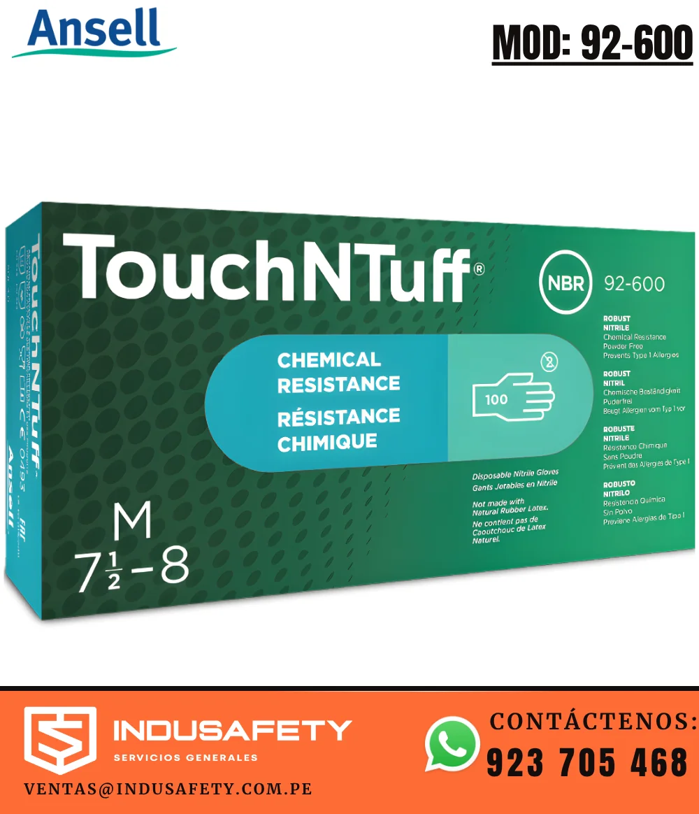 Guante de Nitrilo TouchNTuff 92-600 Ansell para Protección Química Guante de Nitrilo TouchNTuff 92-600 Ansell para Protección Química