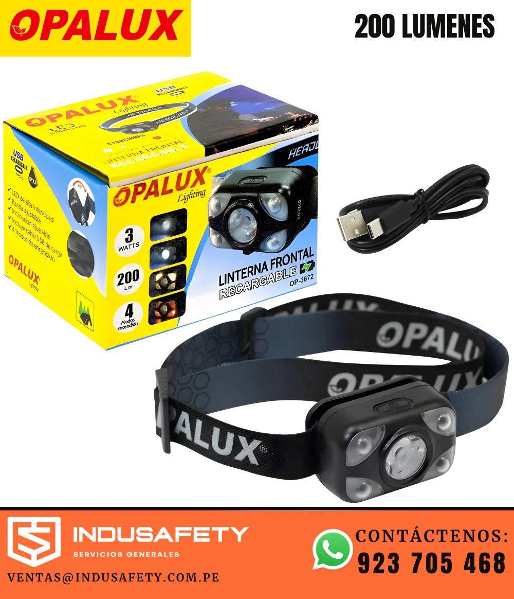 Linterna Frontal Recargable de 200 Lúmenes Opalux OP-3672