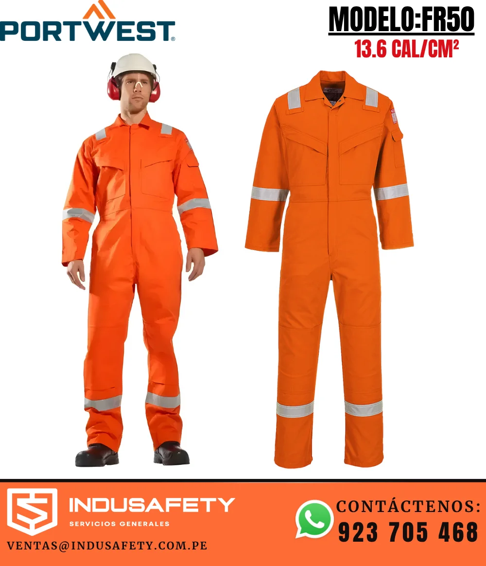 Mameluco ignífugo Portwest FR50 naranja antiestático