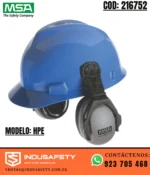 Orejeras MSA HPE adaptable al casco 216752 instaladas en casco de seguridad