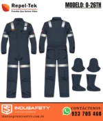 Overol ignífugo Repel-Tek modelo O-26TH de triple protección con cintas reflectivas y accesorios.
