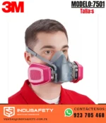 Respirador 3M 7501 media cara de silicona con filtros en uso