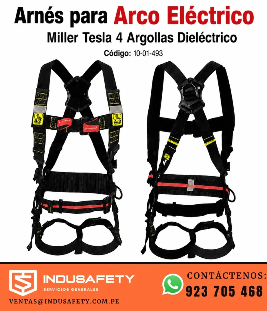 Arnés para Arco Eléctrico Miller Tesla 4 Argollas Dieléctrico