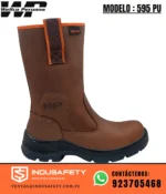 Bota campera Wellco 595 PU vista lateral, calzado industrial resistente para trabajo.