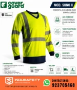 Camiseta Coverguard SUNO II de alta visibilidad 5SUN16R color amarillo y azul marino, manga larga con cintas reflectantes.