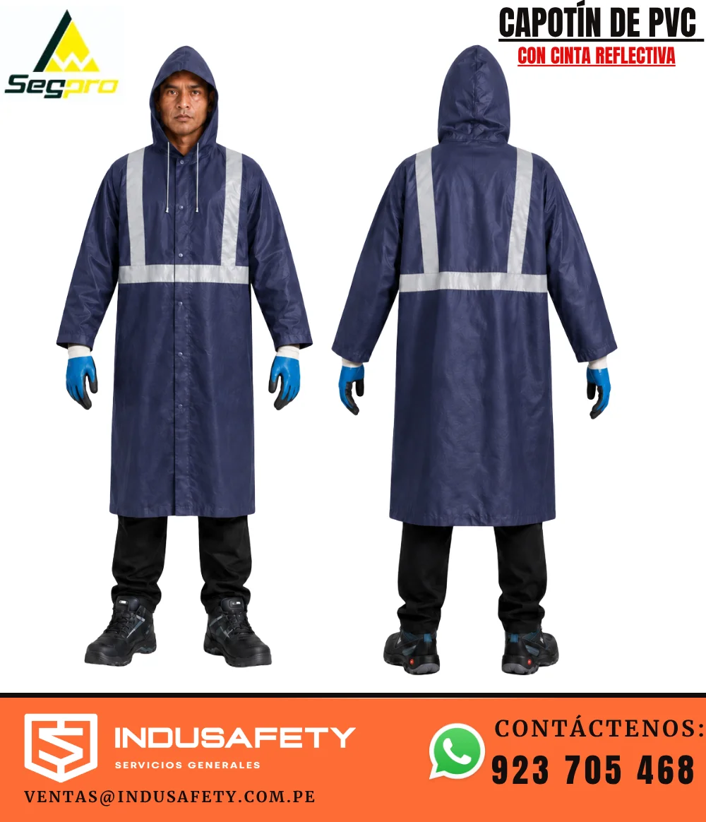 Capotín Impermeable con Cinta Reflectiva SEGPRO azul frontal y espalda