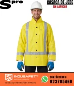 Casaca de jebe sin capucha SPRO amarilla con cinta reflectiva para trabajo industrial.
