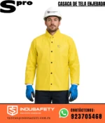 Casaca de tela enjebada amarilla SPRO para trabajo industrial con diseño impermeable y resistente.
