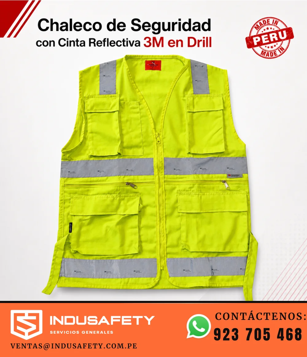 Chaleco de Seguridad con Cinta Reflectiva 3M en drill para alta visibilidad industrial