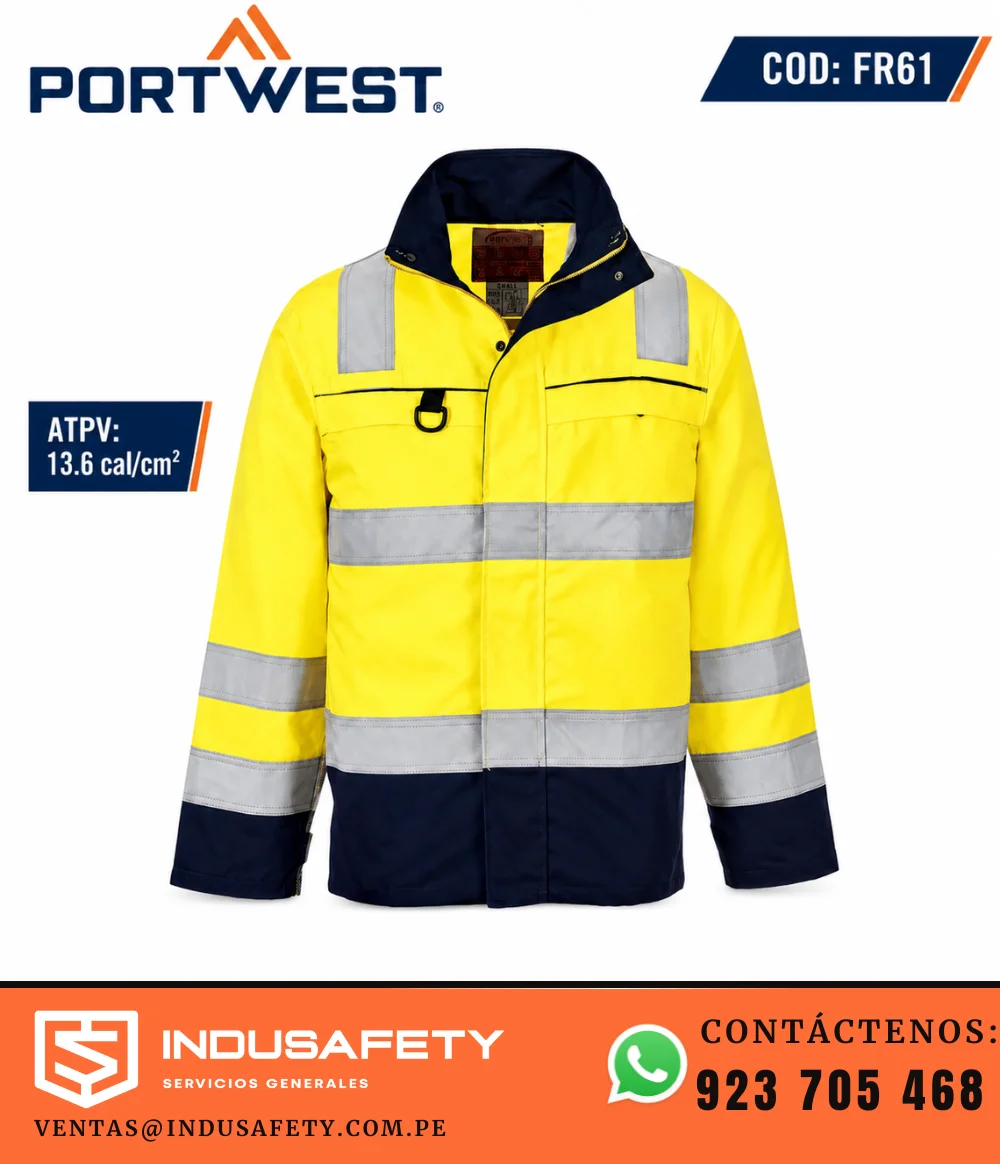 Chaqueta ignífuga Portwest FR61 de alta visibilidad Multi-Norm con ATPV 13.6 cal/cm²