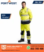 Chaqueta ignífuga Portwest FR61 en uso con alta visibilidad y ATPV 13.6 cal/cm²