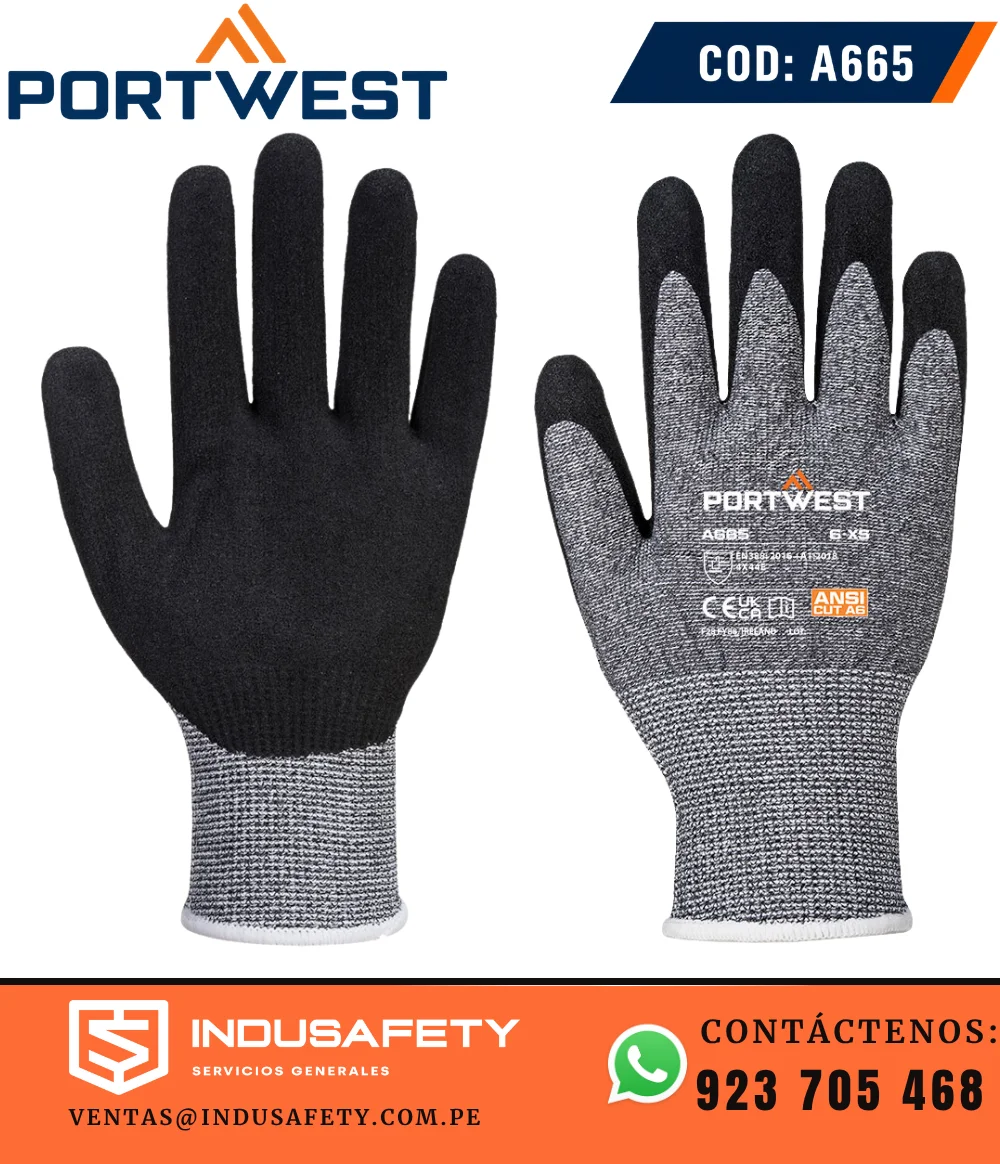 Guante Anti-Corte Portwest A665 Advanced VHR con recubrimiento de nitrilo arenoso