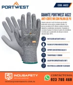Guante Portwest A622 anticorte MR con palma de PU, protección anticorte nivel C y resistencia a la abrasión para trabajo industrial.