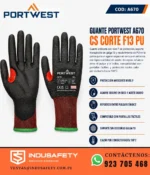 Guante Portwest A670 CS Corte F13 PU anticorte nivel F con recubrimiento de PU, agarre seguro y compatibilidad táctil.