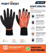 Guante Portwest AP30 Dermi Pro con recubrimiento de nitrilo foam, agarre seguro y protección mecánica para trabajo industrial.