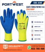 Guante térmico Portwest A145 Cold Grip para bajas temperaturas, con recubrimiento de látex rugoso y agarre excelente.