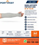 Manga anticorte Portwest A690 de 18 pulgadas 45 cm con orificio para pulgar, protección anticorte nivel D y resistencia al calor por contacto.