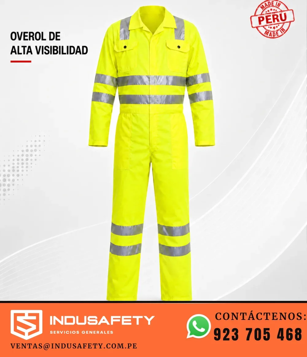 Overol de alta visibilidad amarillo fluorescente con cinta reflectiva 3M