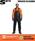 Pantalón de tela enjebada negra SPRO para trabajo industrial con tirantes y diseño resistente.