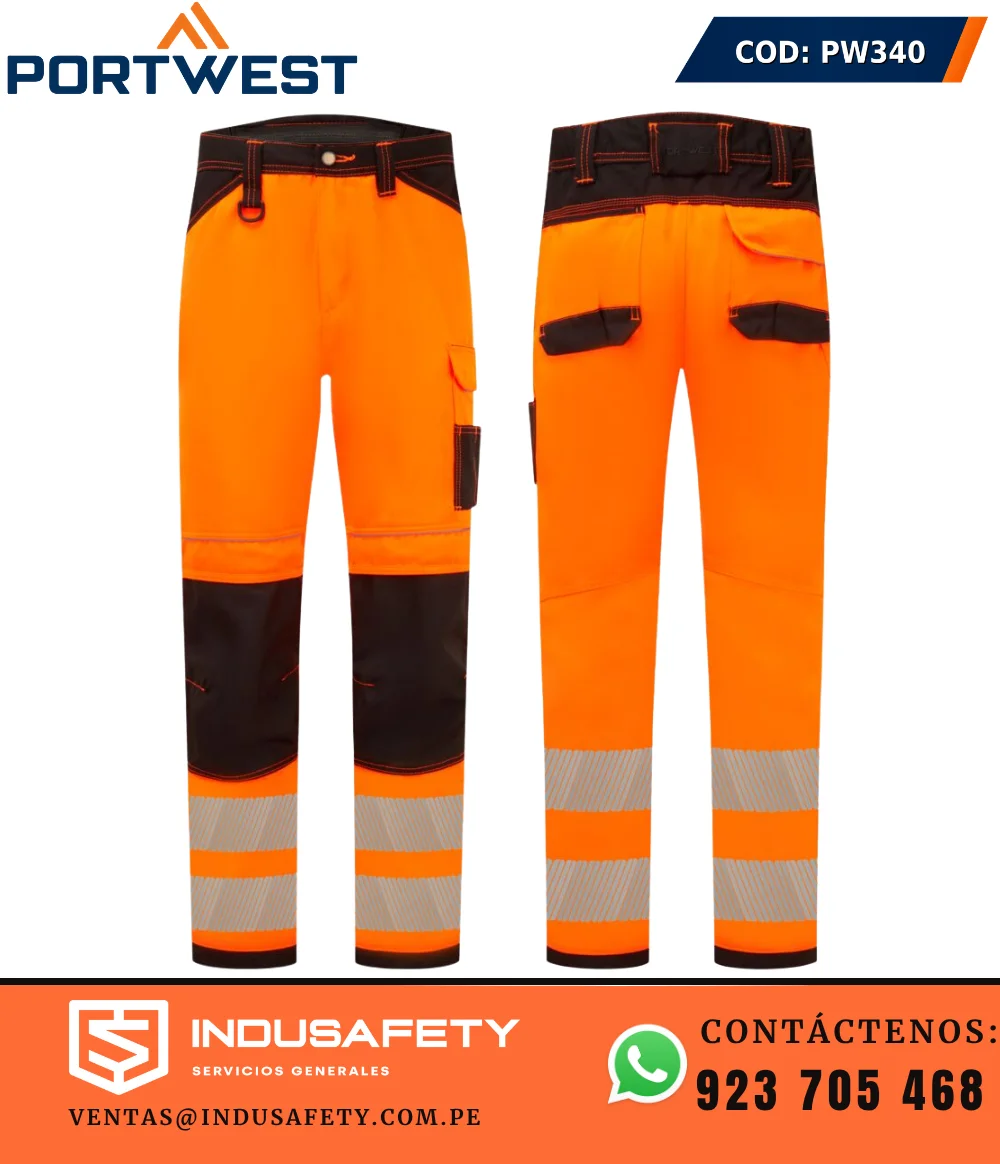 Pantalón de Trabajo Portwest PW340 de Alta Visibilidad naranja negro