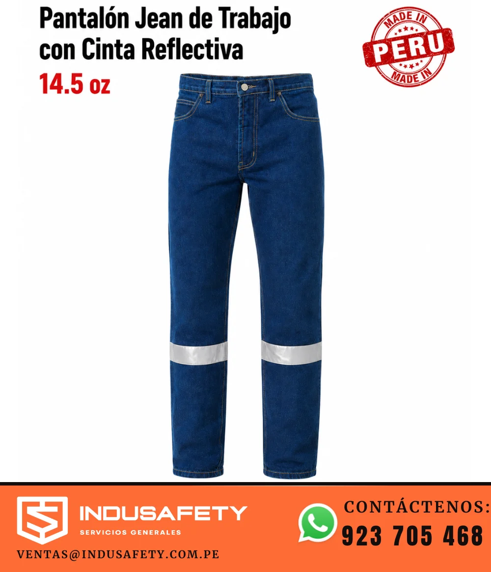 Pantalón jean de trabajo con cinta reflectiva 14.5 oz