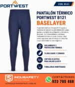 Pantalón térmico Portwest B121 Baselayer color azul marino, diseñado para aislamiento térmico y protección en clima frío.
