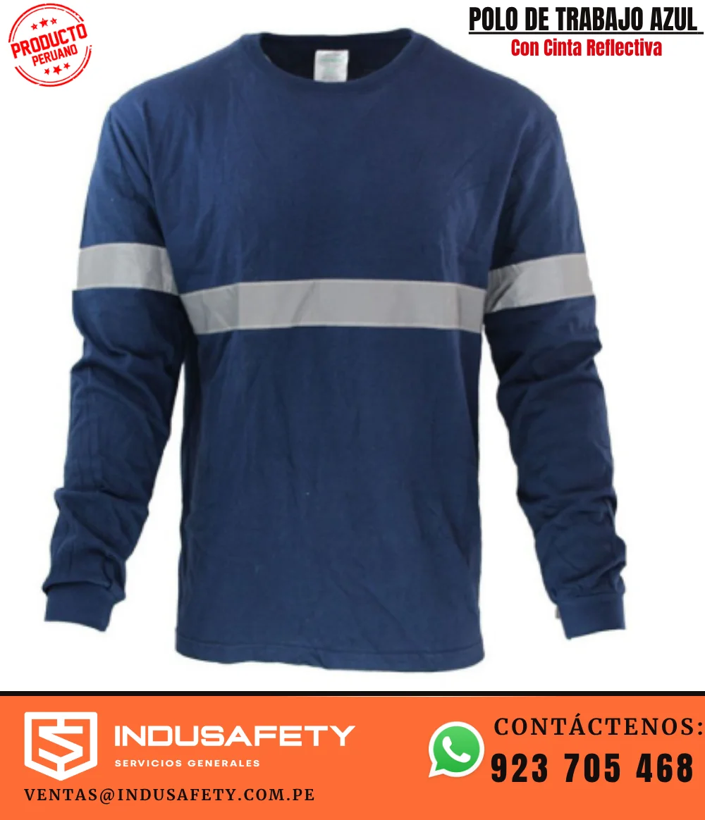 Polo de Trabajo Azul con Cinta Reflectiva 20/1 de algodón y manga larga