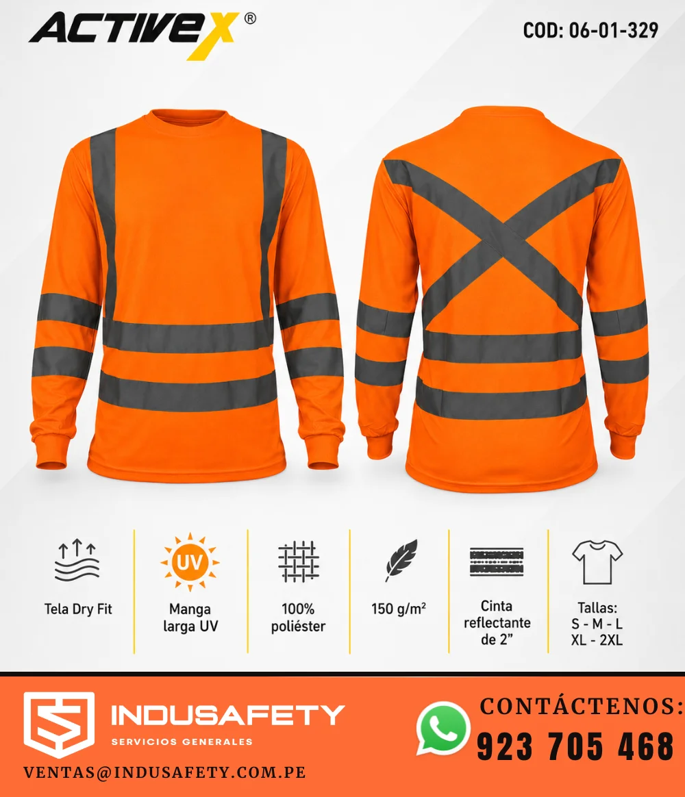 Polo de trabajo con cinta reflectiva manga larga UV color naranja flúor