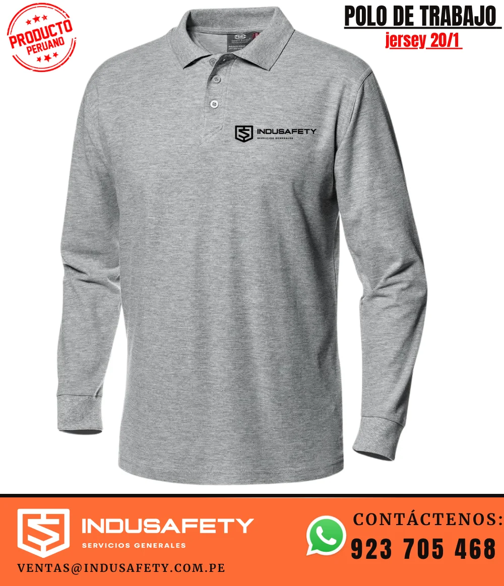 Polo de Trabajo Cuello Camisero 100% Algodón Polo de Trabajo Cuello Camisero 100% algodón jersey 20/1 color gris para uniforme industrial