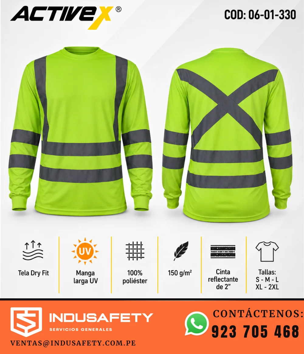 Polo de trabajo verde con cinta reflectiva manga larga UV