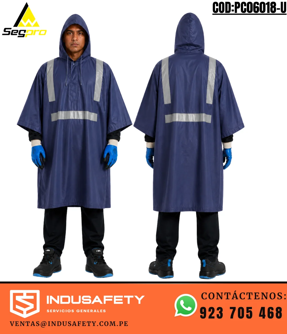 Poncho de PVC con cinta reflectiva azul marino Segpro