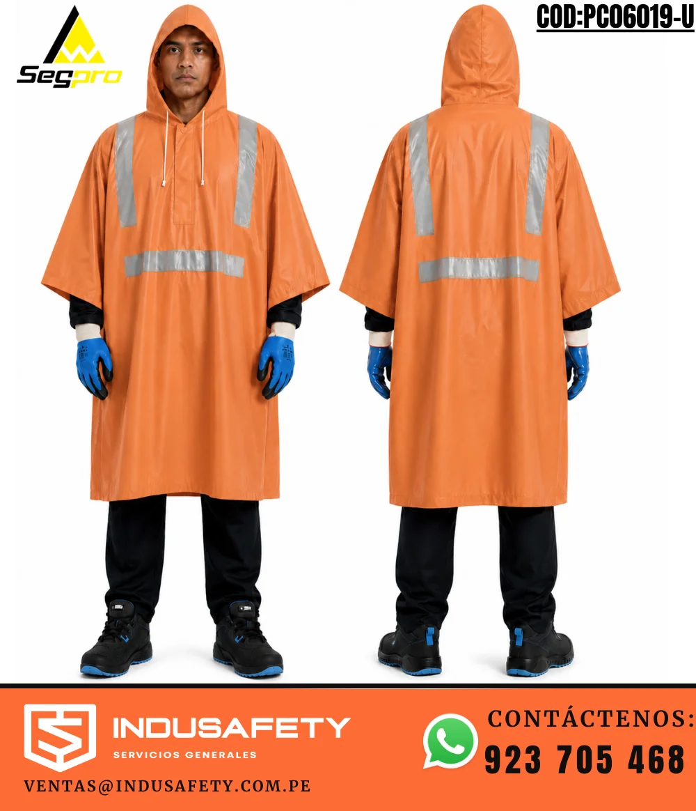 Poncho para lluvia con cinta reflectiva naranja Segpro