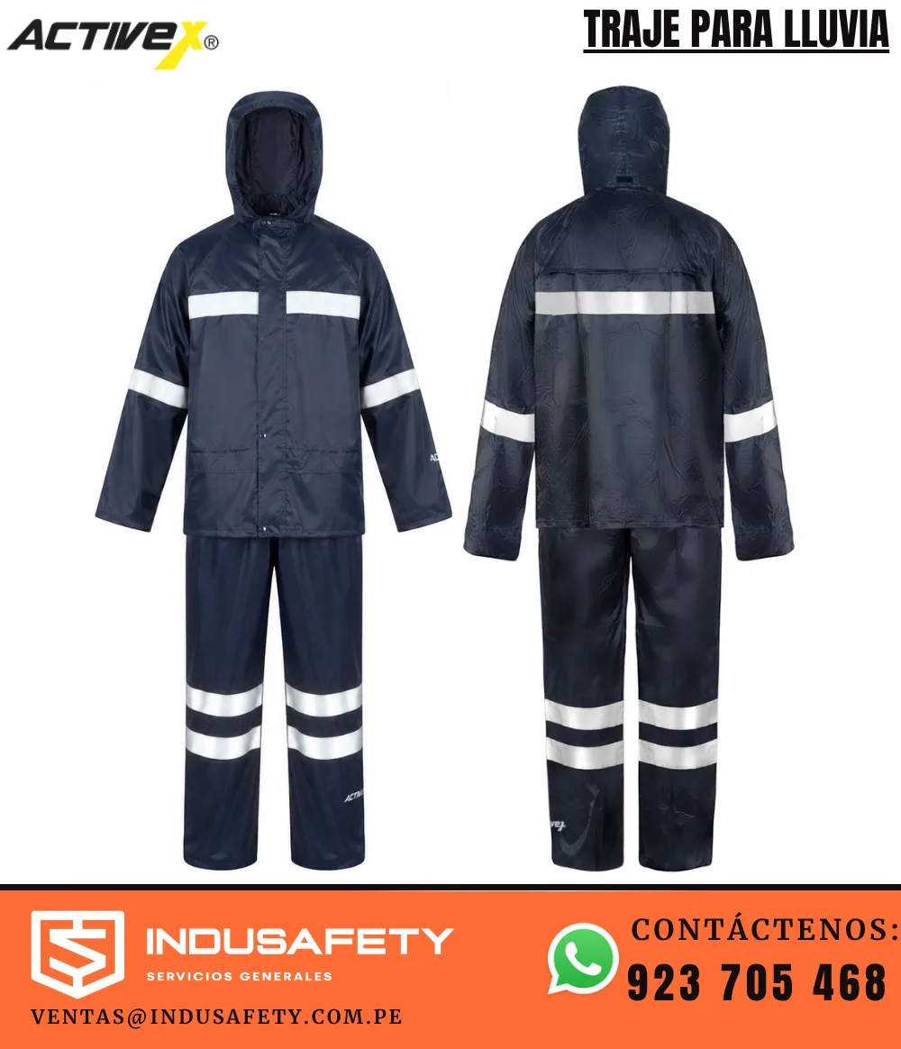Traje para Lluvia con Cinta Reflectiva Azul ActiveX vista frontal y posterior