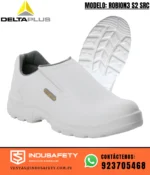 Zapato Delta Plus ROBION3 S2 SRC blanco de seguridad con diseño resistente y suela antideslizante.
