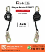 Bloque Retráctil CLUTE 3.35 m / 11 ft con cinta Dyneema certificado ANSI Z359.14-2021