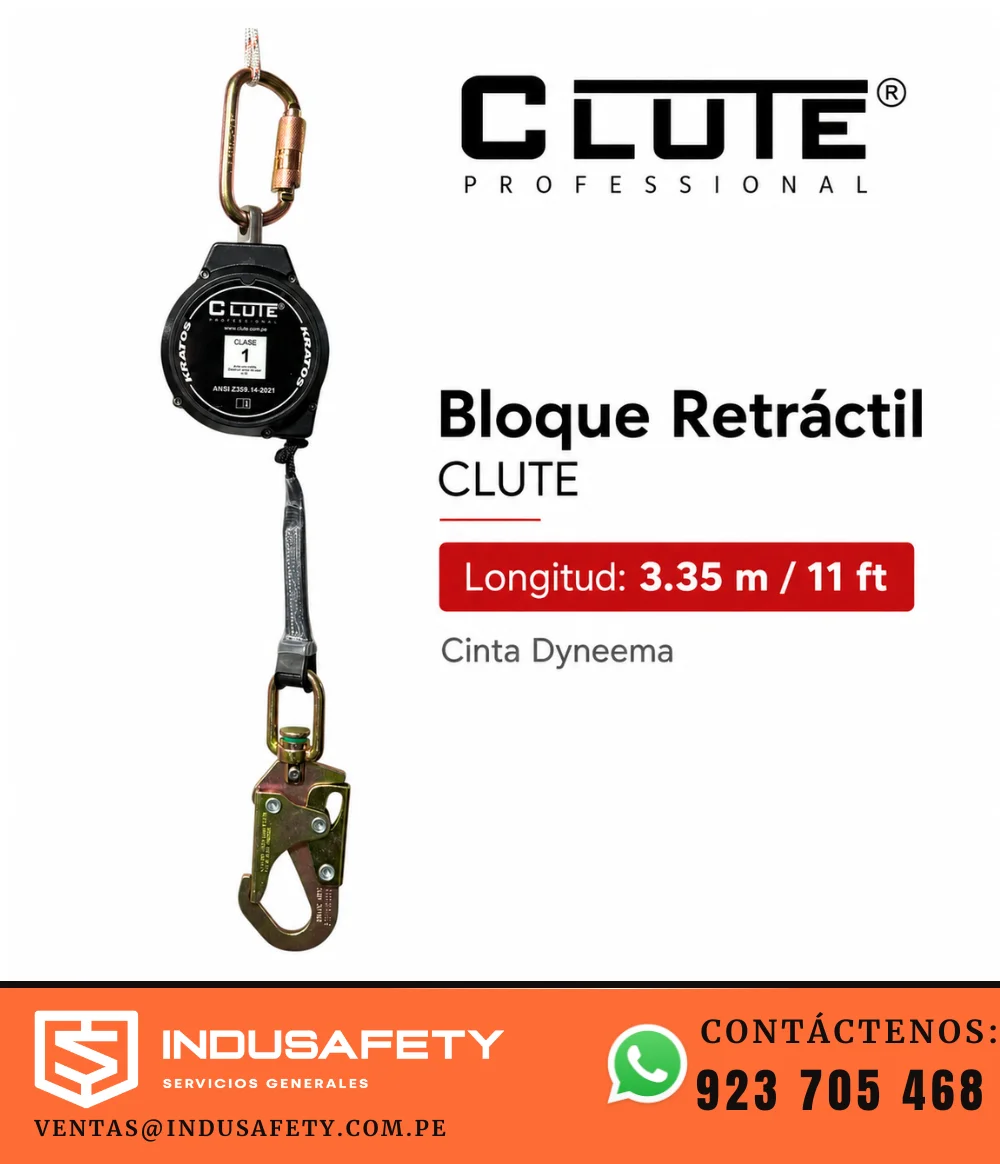 Bloque Retráctil CLUTE 3.35 m / 11 ft con cinta Dyneema para protección contra caídas