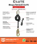 Bloque Retráctil CLUTE 3.35 m / 11 ft con componentes, cinta Dyneema y normativa ANSI Z359.14-2021
